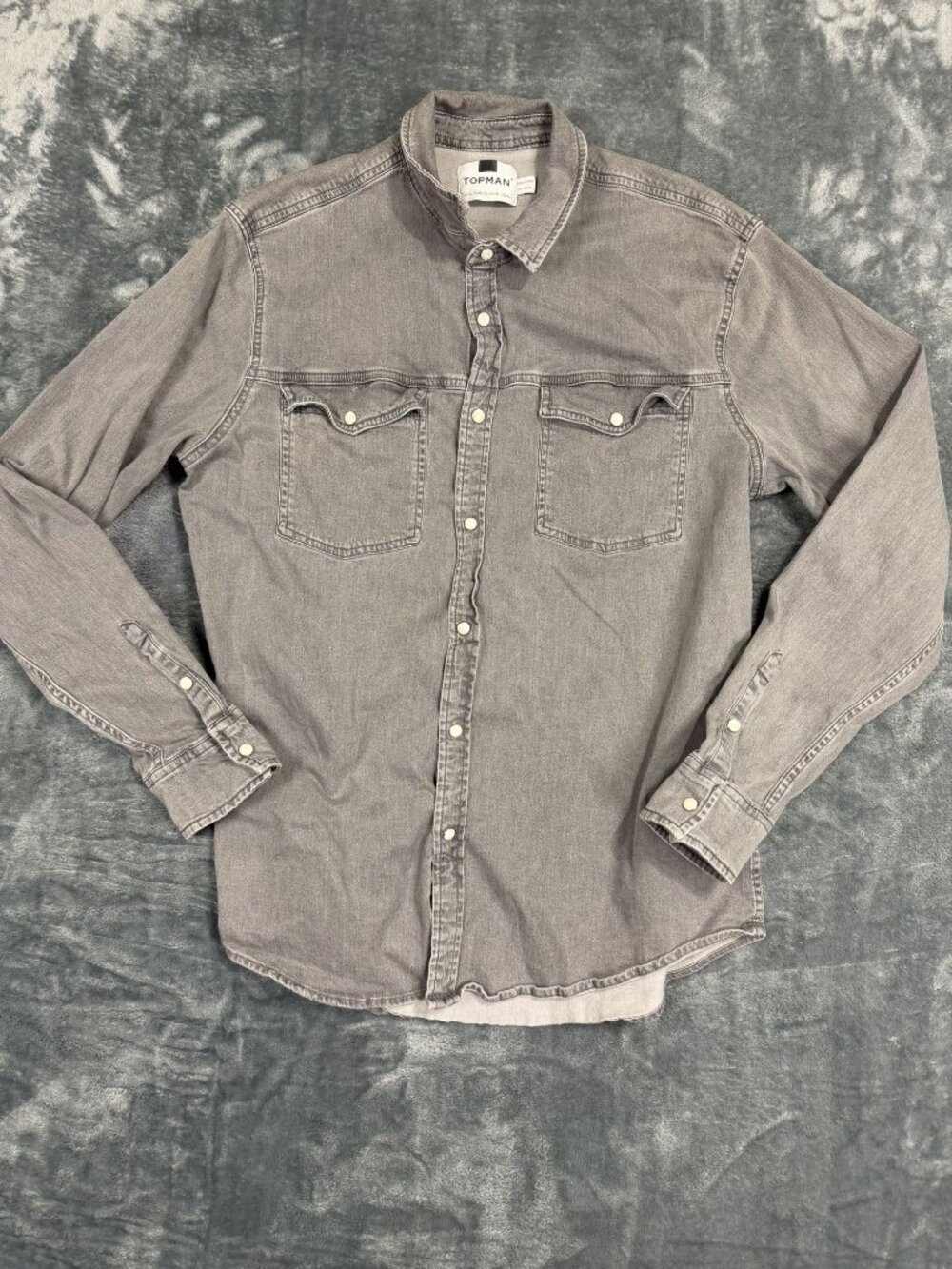 Topman Gray Denim Western-Style Button-Up Shirt XL Long Sleeve Casual